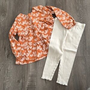 Burt's Bees Orange Floral Top and Cream Leggings